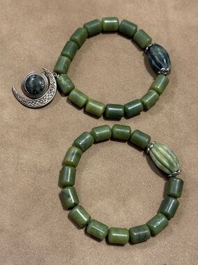 Green Stone Beaded Stretch Bracelet Set